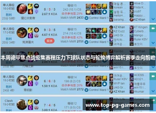 本周德甲焦点战密集赛程压力下球队状态与轮换博弈解析赛季走向前瞻 本周德甲焦点战密集赛程压力下球队状态与轮换博弈解析赛季走向前瞻